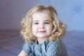 Beautiful toddler girl smiling. ÃÂ¡lose-up portrait. Blue eyes. Royalty Free Stock Photo